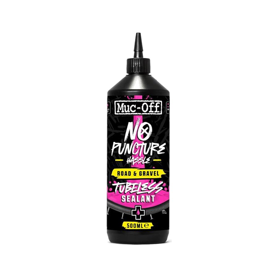 Muc-Off Road & Gravel Tubeless Sealant in 140ml bottle, designed for bike tires, on a plain background.