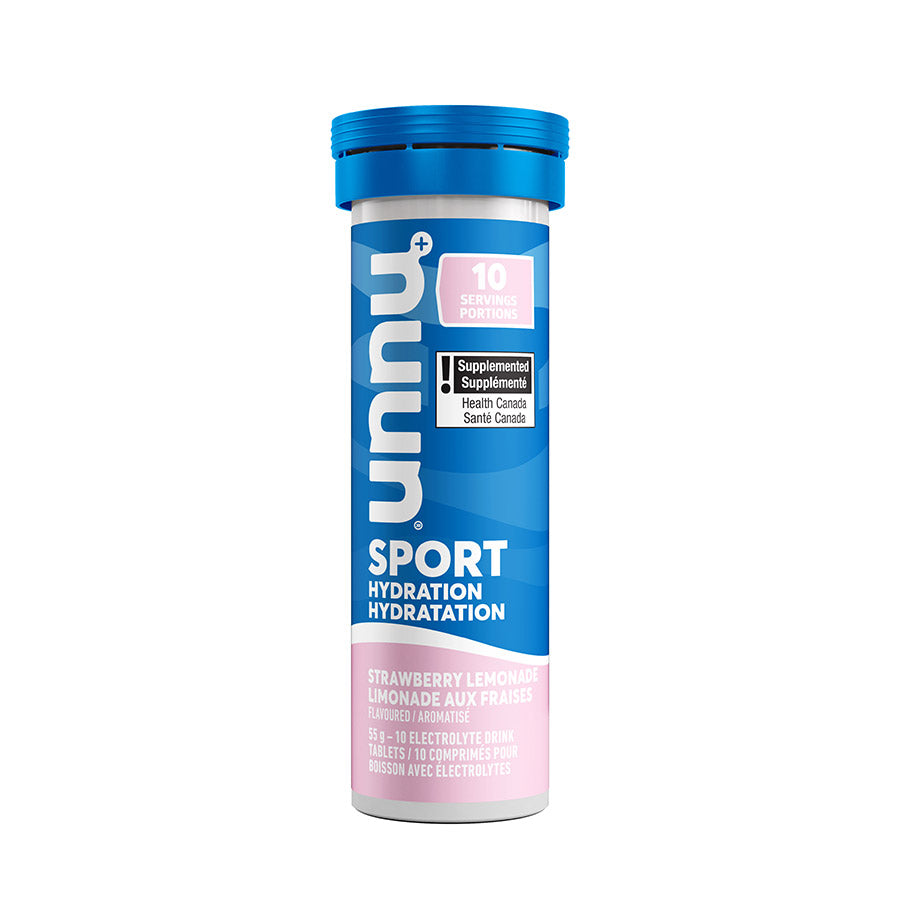 Nuun Sport citrus fruit drink mix box with 8 packets, each offering 10 servings of flavored electrolyte hydration.