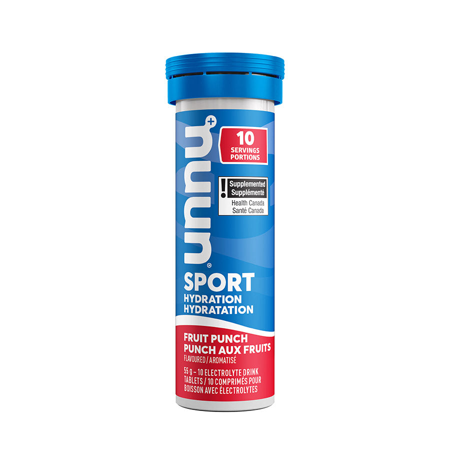 Nuun Sport Citrus Fruit Drink Mixes box with 8 packs, each providing 10 servings of flavored electrolyte hydration powder.