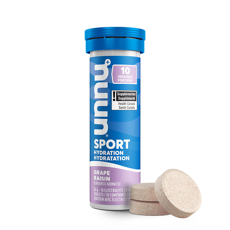 Nuun Sport citrus fruit drink mix box with 8 packets, each providing 10 servings of flavored hydration for active lifestyles.