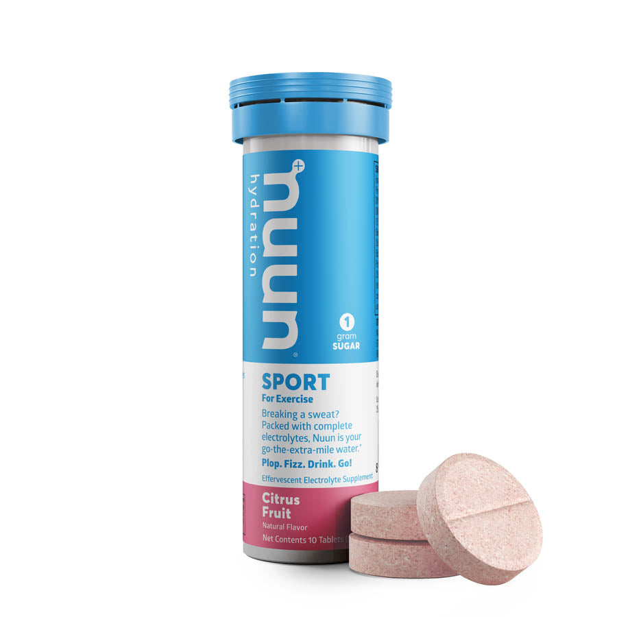 Nuun Sport Tri-Berry Drink Mixes box with 8 packets, featuring vibrant berry flavors for hydration and energy.