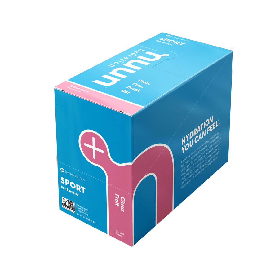 Nuun Sport Tri-Berry drink mix box with 8 servings, featuring vibrant berry flavor and electrolyte blend for hydration.