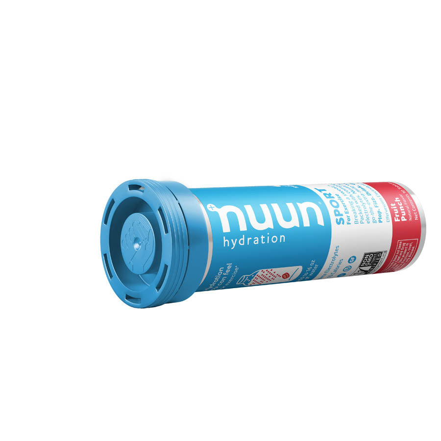 Nuun Sport Tri-Berry drink mix box with 8 packets, flavored with mixed berries, for hydration and replenishment.