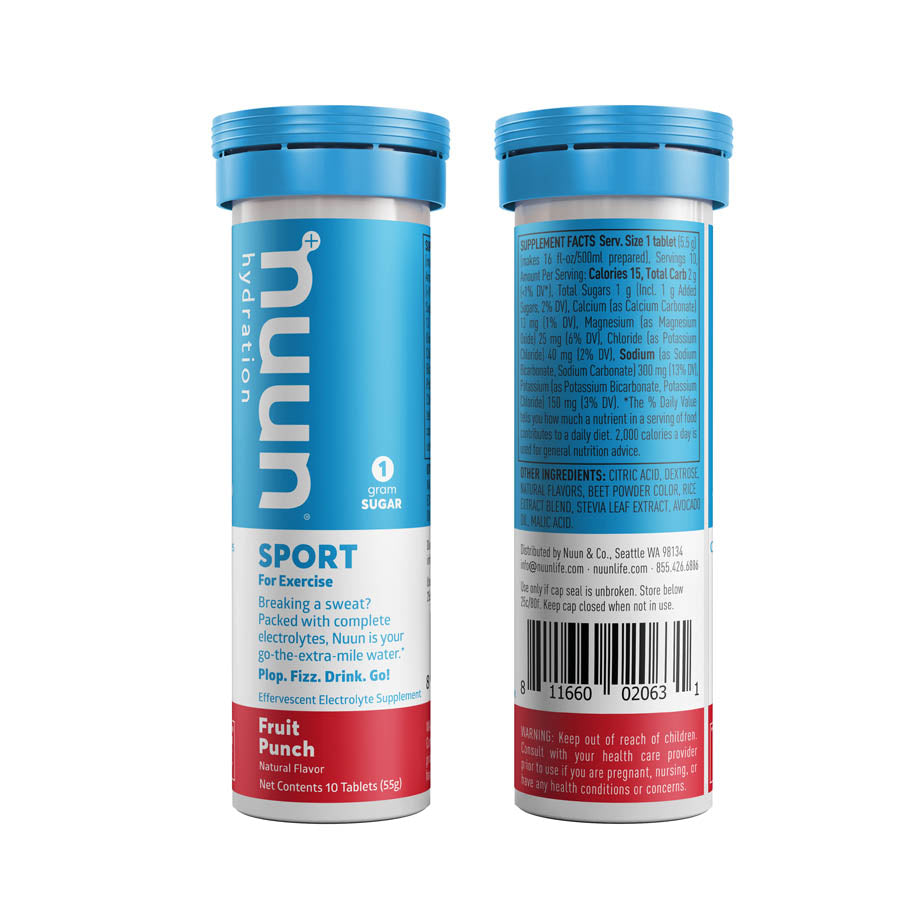 Nuun Sport Tri-Berry drink mix box with 8 servings, featuring vibrant berry flavor and colorful packaging for hydration.