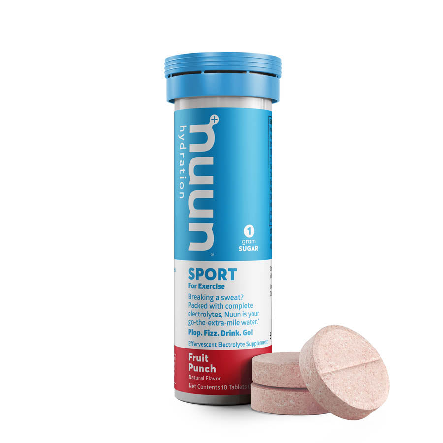 Nuun Sport Tri-Berry drink mix box with 8 packets, showing colorful packets and the Nuun brand logo.