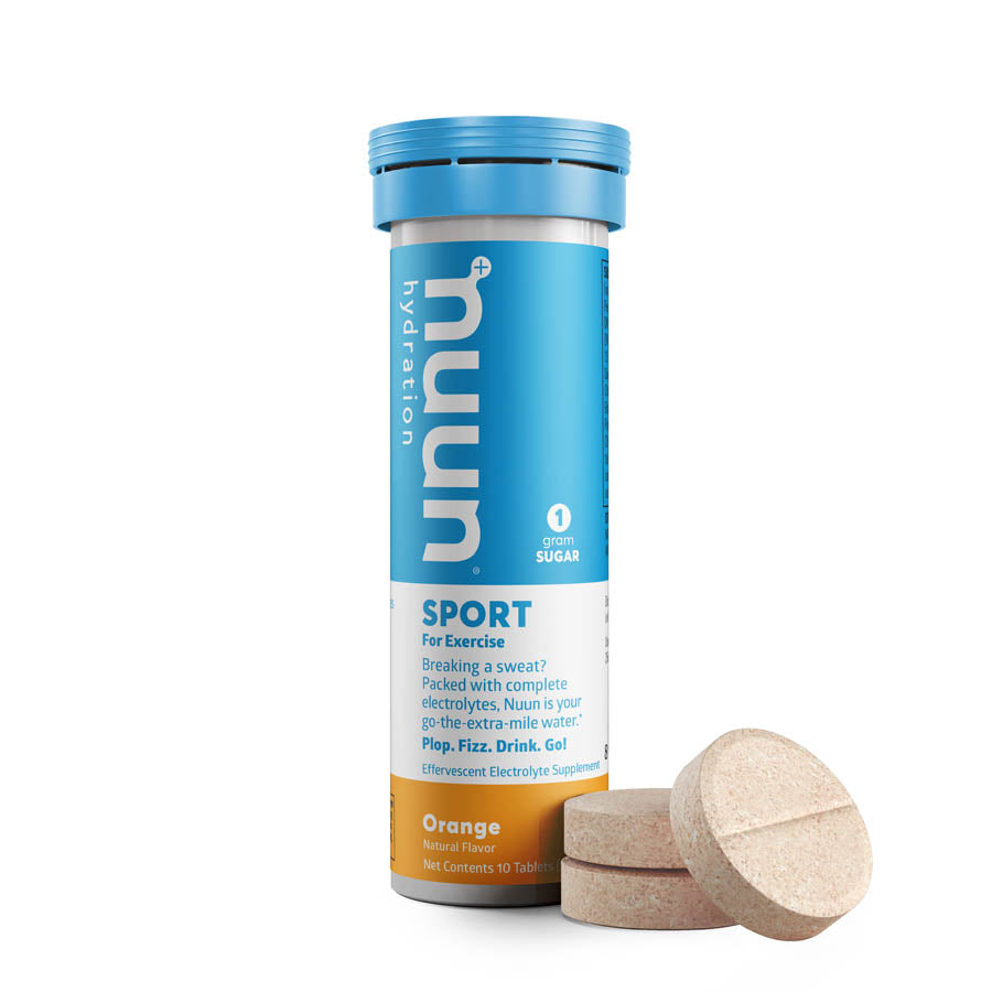 Nuun Sport Tri-Berry drink mix box with 8 servings, featuring colorful tri-berry flavor packets for hydration.