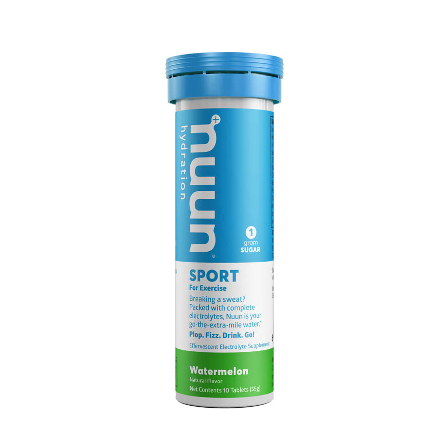 Nuun Sport Tri-Berry drink mix box with 8 packets for electrolyte hydration and flavor.