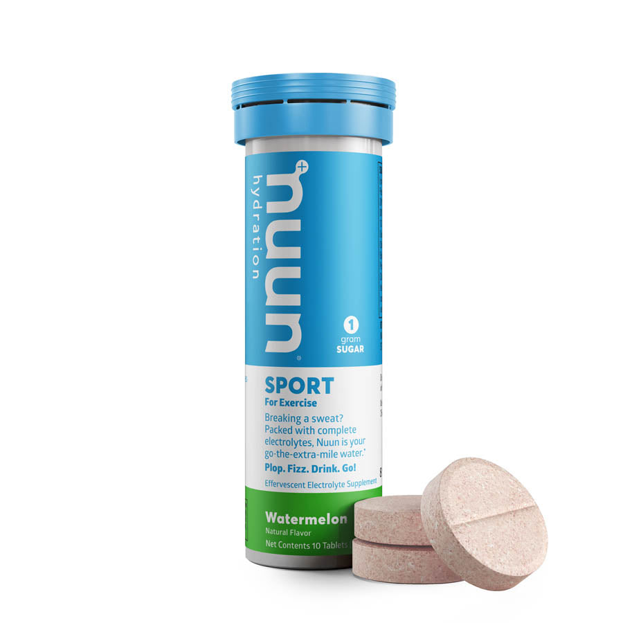 Nuun Sport Tri-Berry drink mix box with 8 servings, featuring vibrant packaging and flavor details.