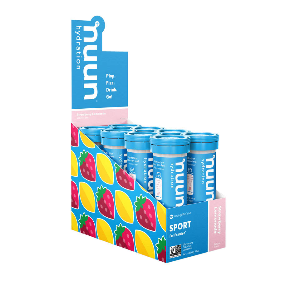 Nuun Sport Tri-Berry drink mix box with 8 packets for hydration and electrolyte replenishment, featuring berry flavor.