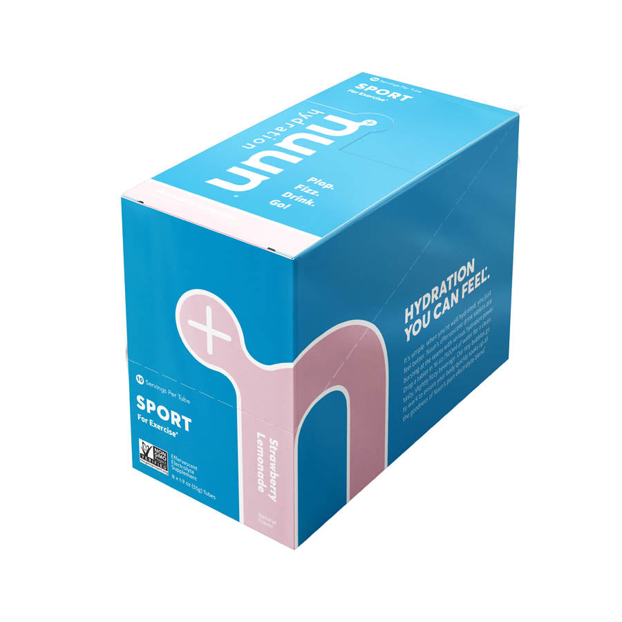 Nuun Sport Tri-Berry drink mix box with 8 packs, each providing 10 servings of hydration and flavor.