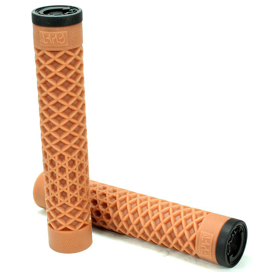 Pair of black ODI Cult X Vans Flangeless grips for bikes, featuring durable rubber construction and minimal flange design.