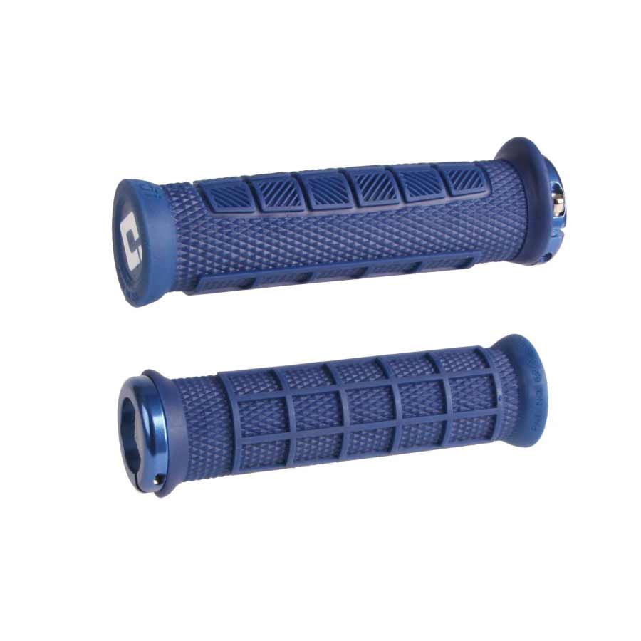 Pair of black ODI Elite Pro grips showing textured rubber surface for enhanced grip and comfort.