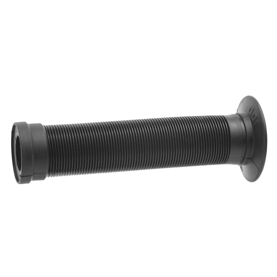 Pair of black ODI Longneck ST grips for bikes, featuring a textured surface for improved grip and comfort.