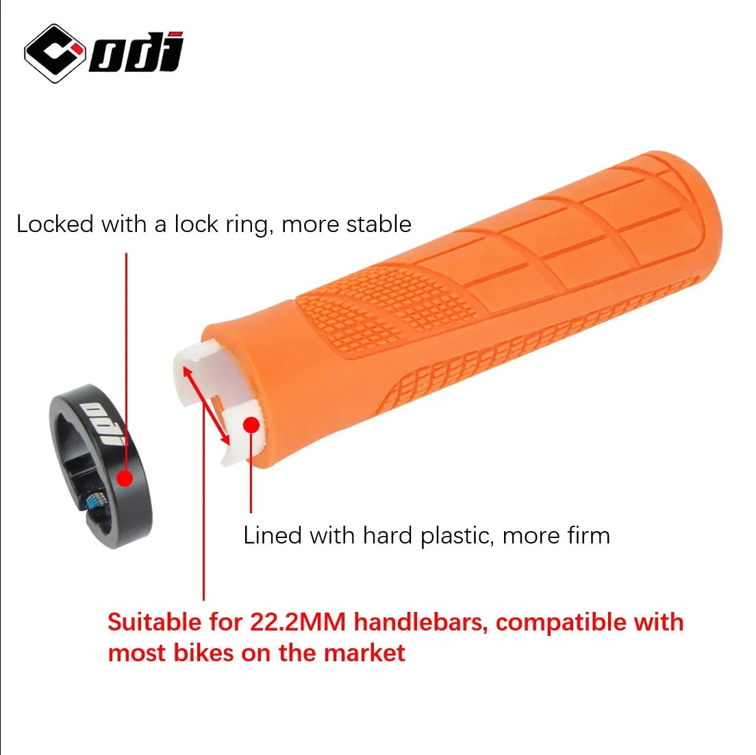 Black ODI Clamp On Rubber Grips for bicycles, featuring a textured surface for enhanced grip and comfort.