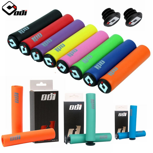 Black ODI Silicone Grips for bikes, showing textured surface and ergonomic design for enhanced comfort and control.