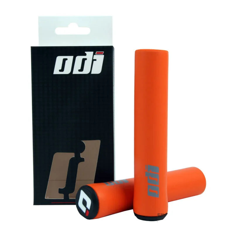 Black ODI Silicone Grips for bikes, showing textured surface and secure attachment area on a clean background.