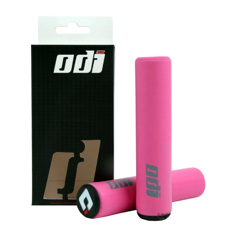 Black ODI Silicone Grips for bikes, showcasing textured surface and secure fit for enhanced handling and comfort.