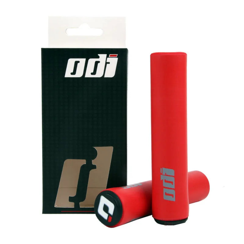 Black ODI Silicone Grips for bicycles, providing comfortable and secure handlebar grip for cycling enthusiasts.