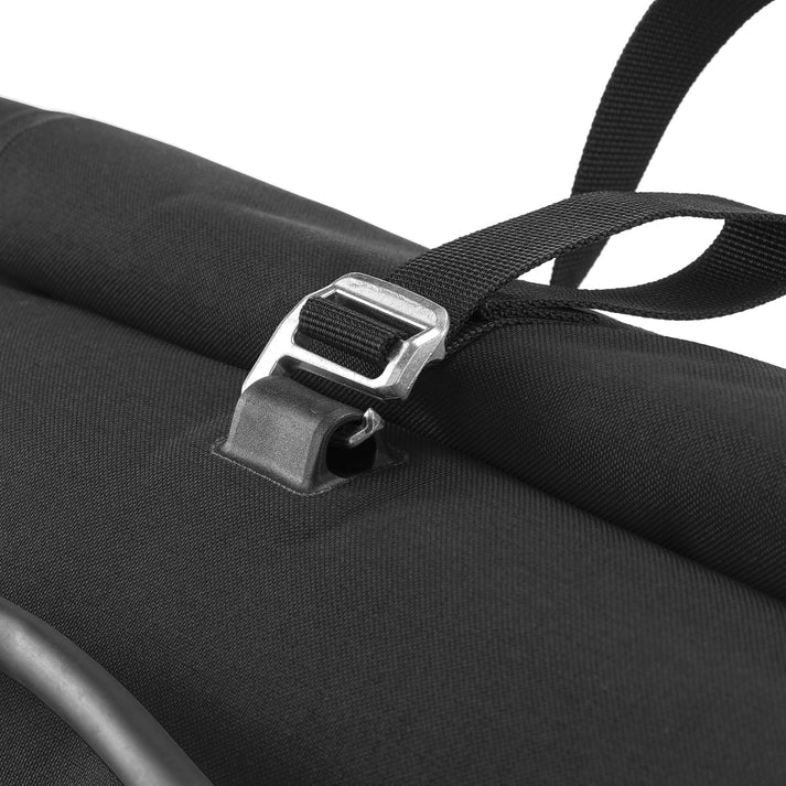 Ortlieb Urban Vario PS QL3.1 26L panniers attached to bicycle rack, featuring waterproof design and multiple compartments for cycling storage