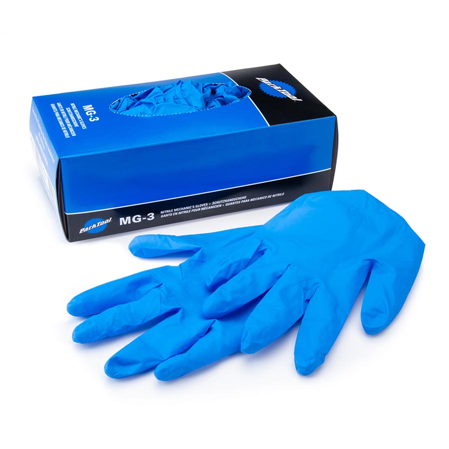 Set of 100 Park Tool MG-3 mechanics gloves, durable gloves for automotive and mechanical work, shown in a pile.