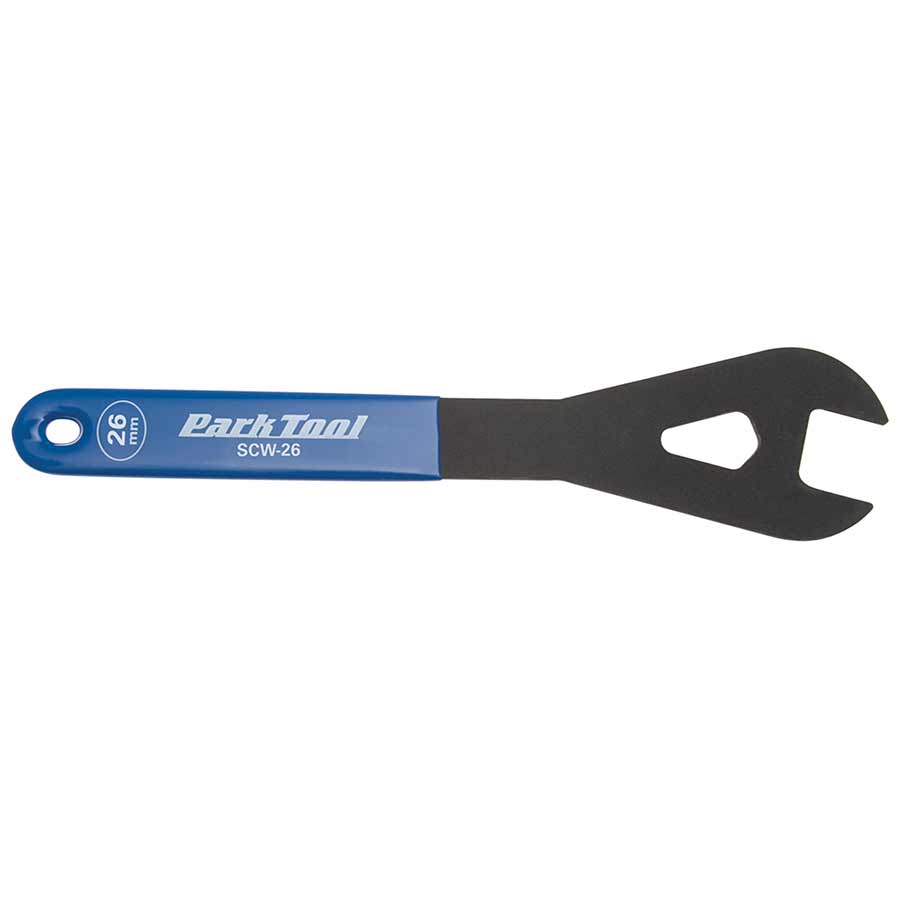 Park Tool SCW-13 shop cone wrench, 13mm hub tool for bicycle wheel maintenance, with a sturdy metal handle and precise opening.