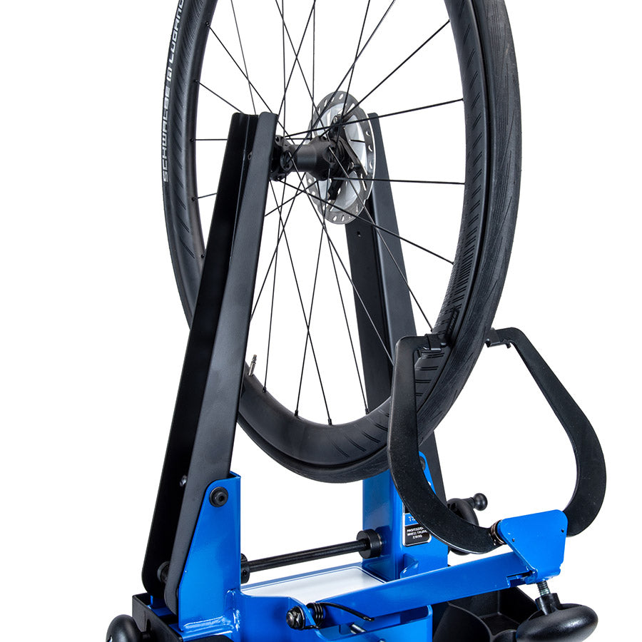 Park Tool TS-4.3 professional wheel truing stand for bicycle wheel alignment and maintenance, with adjustable arms and sturdy construction.