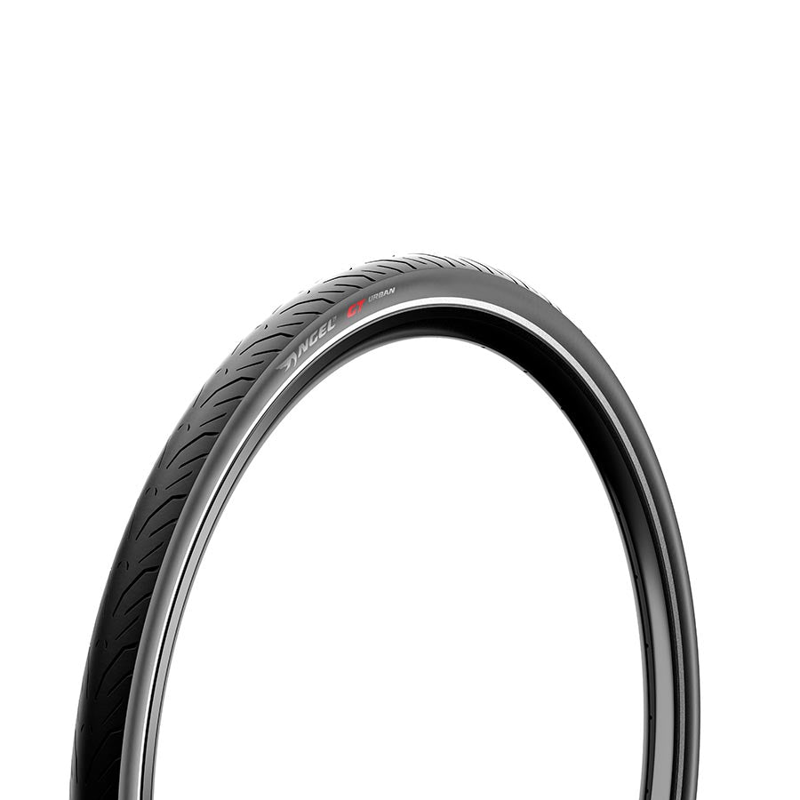 Black Pirelli Angel GT Urban hybrid tire with 700x37c size, featuring a tread pattern suitable for urban and mixed riding.