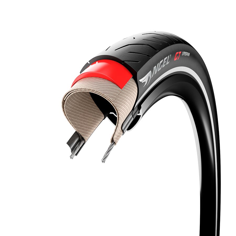 Black Pirelli Angel GT Urban hybrid tire with 700x37c size and tread pattern suitable for urban riding.