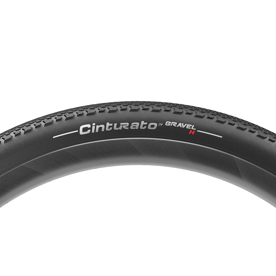 Pirelli Cinturato Gravel H HP-Line gravel tire with 700x40c size, tubeless-ready, folding, black rubber, black sidewalls.