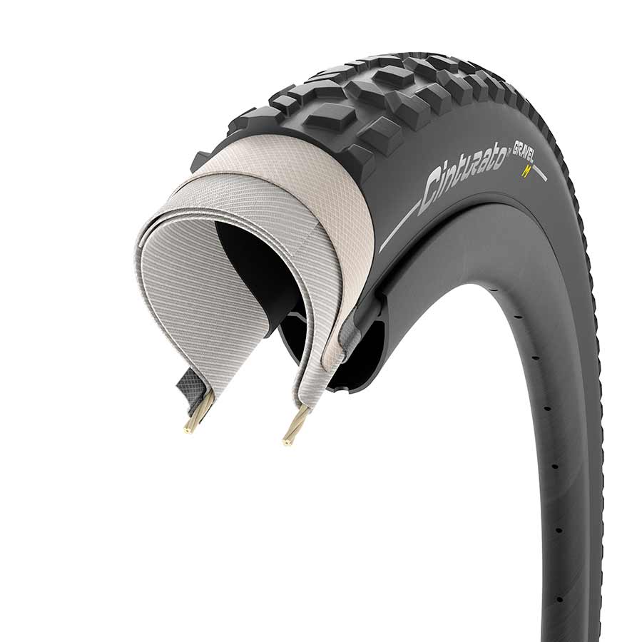 Pirelli Cinturato Gravel M tires, 700x35c, tubeless-ready gravel tires with black tread and lightweight design.