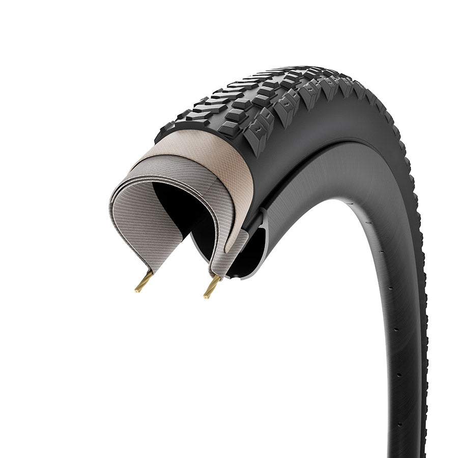 Pirelli Cinturato Gravel RM P-Line tire, 700x35c, tubeless-ready gravel tire with SpeedGrip TechWall, black, folding design.