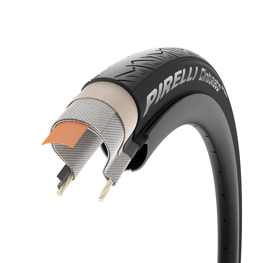 Pirelli Cinturato Sport road tires, 700x26c, folding clincher with Pro TechWall, black rubber tires for cycling.