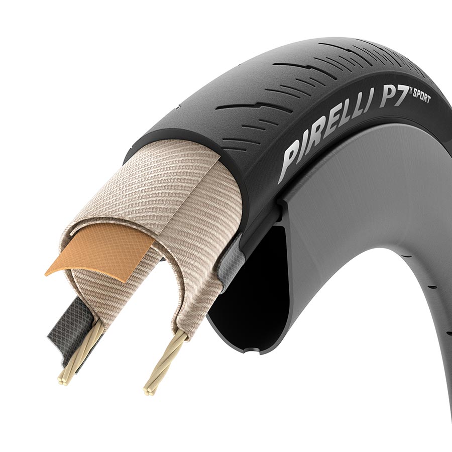 Pirelli P7 Sport Road Tires for bicycles, black folding clincher tires with Pro Techbelt, 700x24c size, suitable for road cycling.
