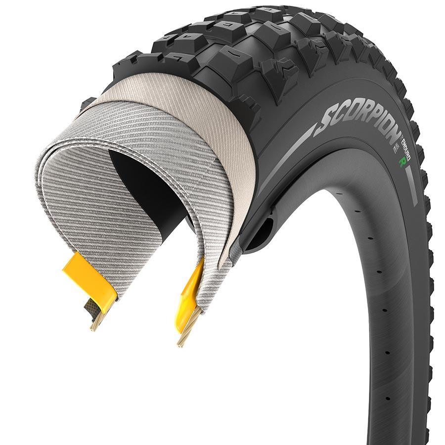 Pirelli Scorpion Enduro R mountain tire with 29x2.40 size, tubeless-ready, black folding tire for enduro biking.