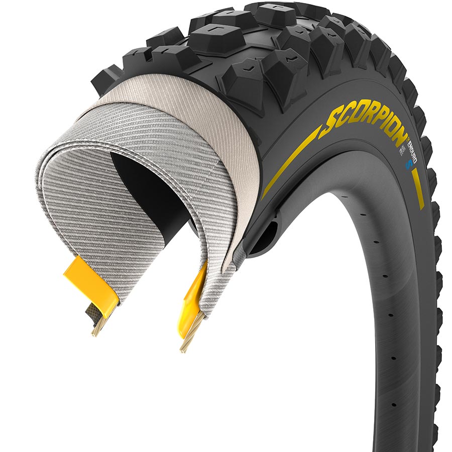 Pirelli Scorpion Enduro S mountain tire 27.5x2.60 with tubeless-ready, SmartGRIP, hardwall, black rubber, and folding bead.