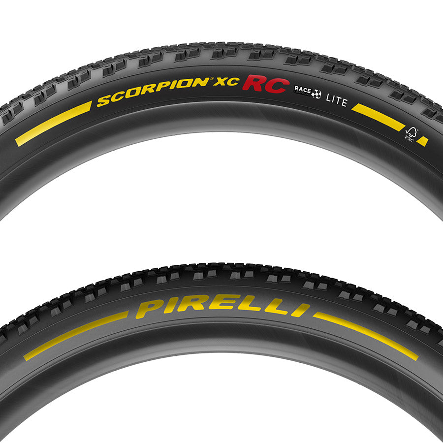 Pirelli Scorpion Race XC RC mountain bike tires in black, lightweight design with 120 TPI for off-road cycling.