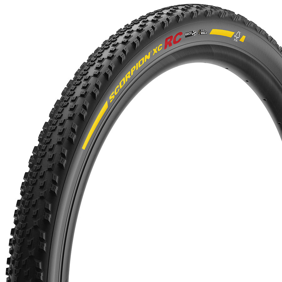 Pirelli Scorpion Race XC RC mountain tires with black rubber and lightweight 120 TPI casing for off-road cycling.