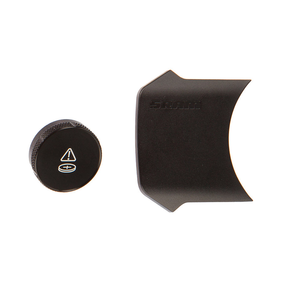 Red Quarq E1 Power Meter Battery Lid for crank arm accessories, showing the close-up of the bike component.