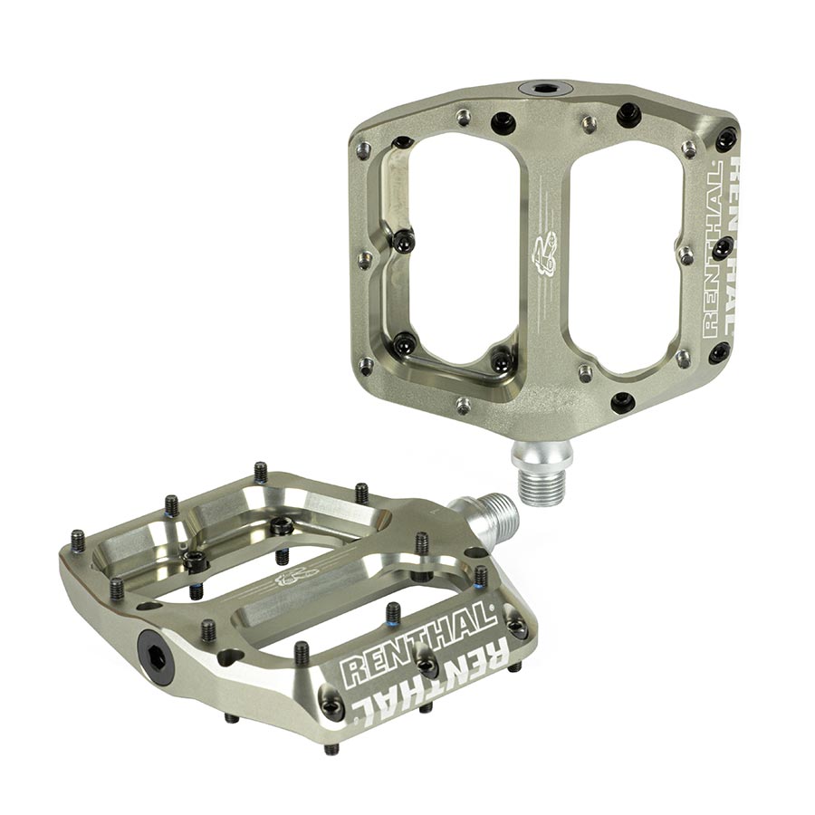Black Renthal Revo-F platform pedals with durable construction and textured grip for mountain biking and BMX riding.