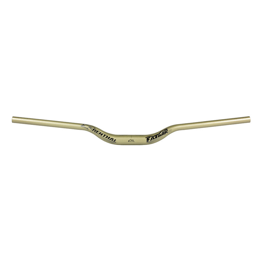 Renthal V3 Fatbar 35 MTB handlebars in gold with 10mm rise, designed for mountain biking, showing the textured grip area and branding