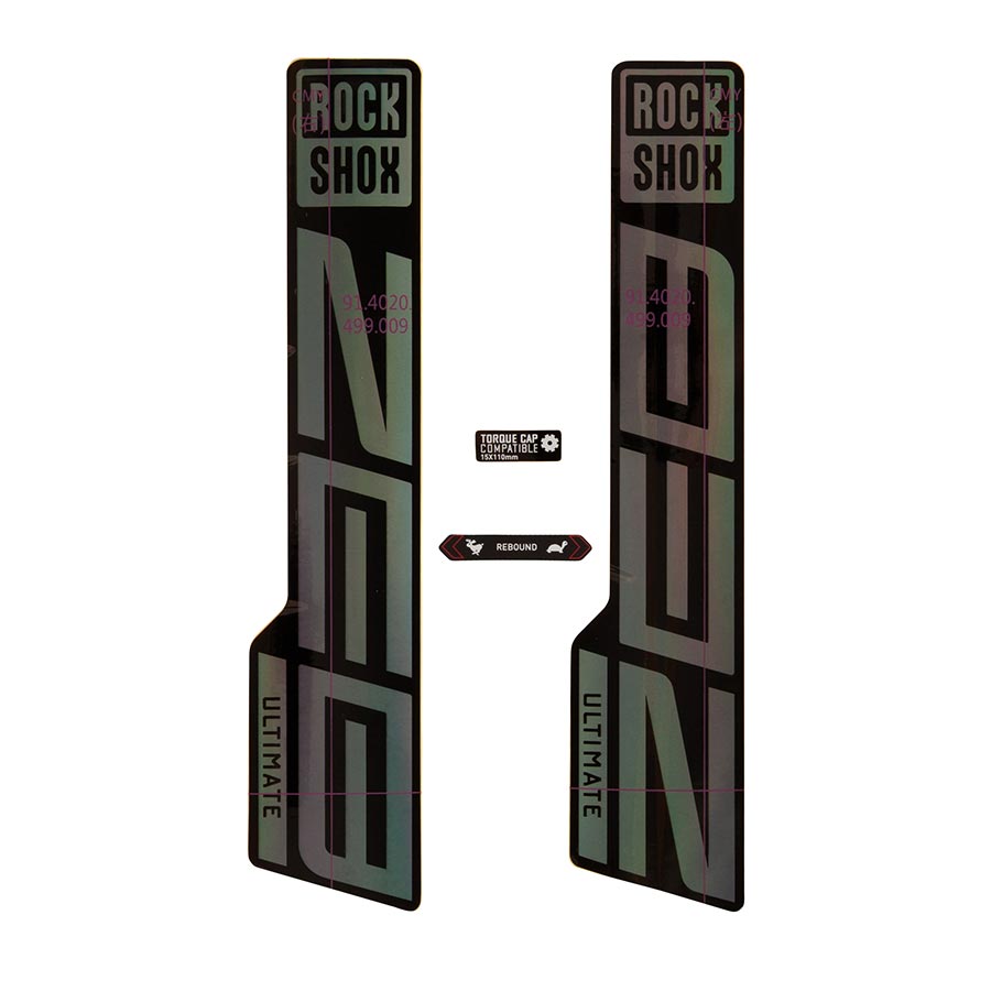 RockShox ZEB Ultimate Decal Kit for fork repair parts, matte copper finish on gloss black lowers, designed for mountain bike forks.