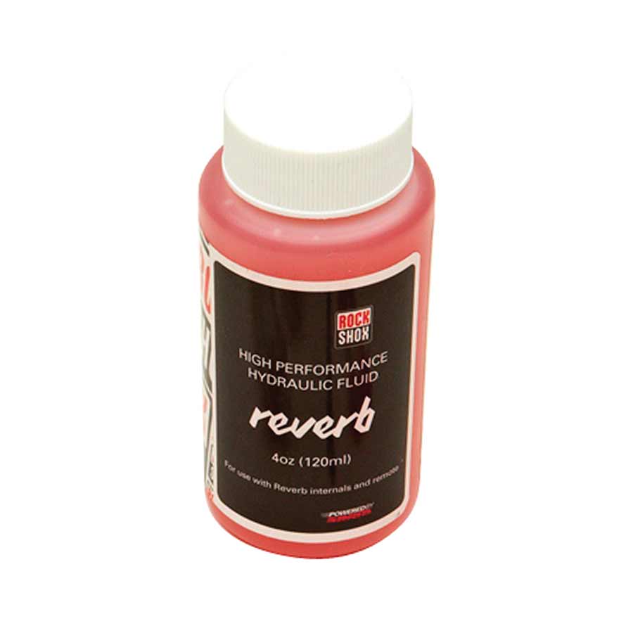 RockShox Reverb hydraulic fluid for fork suspension, 120ml bottle of suspension oil with brand labeling visible.