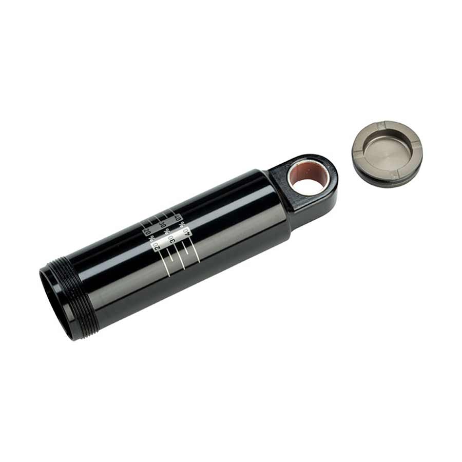 RockShox Monarch shock repair damper body/IFP for 2014-2017 mountain bike shock, shown in close-up with metallic finish.