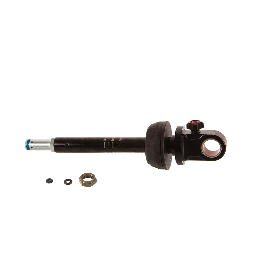 RockShox Super Deluxe Coil Damper Shaft for shock repair, showing the 55mm shaft with eyelet and bearing in detailed view.