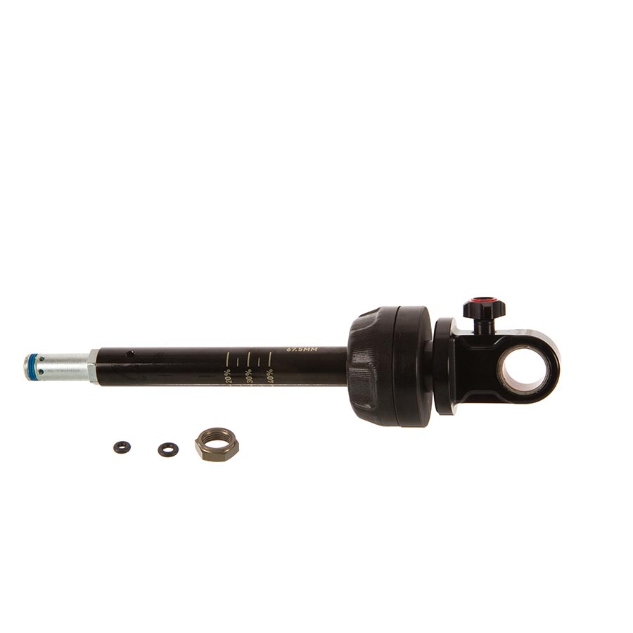 RockShox Super Deluxe Coil Damper Shaft for shock repair, showing the 55mm shaft with eyelet and bearing for mountain bike shocks.