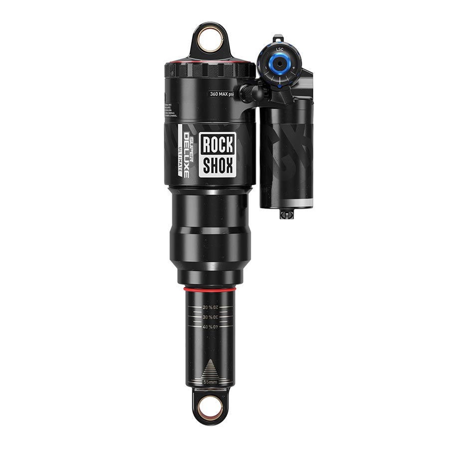 RockShox Super Deluxe Ultimate C2 rear shocks with standard eyelet body, 230x65 shaft, lockout, and compression settings.