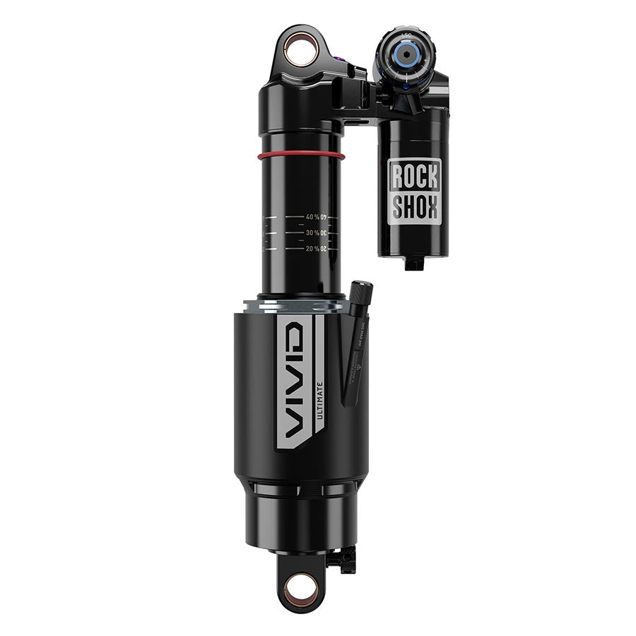 RockShox Vivid Ultimate C1 rear shocks with standard eyelet and 2.1 token, showcasing the 250x75 shaft and eyelet design.