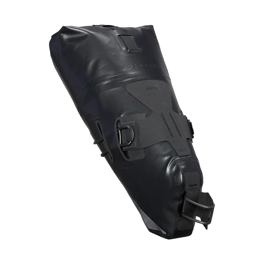 Black Roswheel Road Seat Pack, 8L capacity, mounted on bike seat, designed for secure storage during cycling rides.