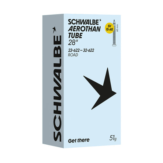 Schwalbe Aerothan tubes for 700c bikes, 60mm valve, compatible with 23-32c tires, lightweight and durable bicycle inner tubes.