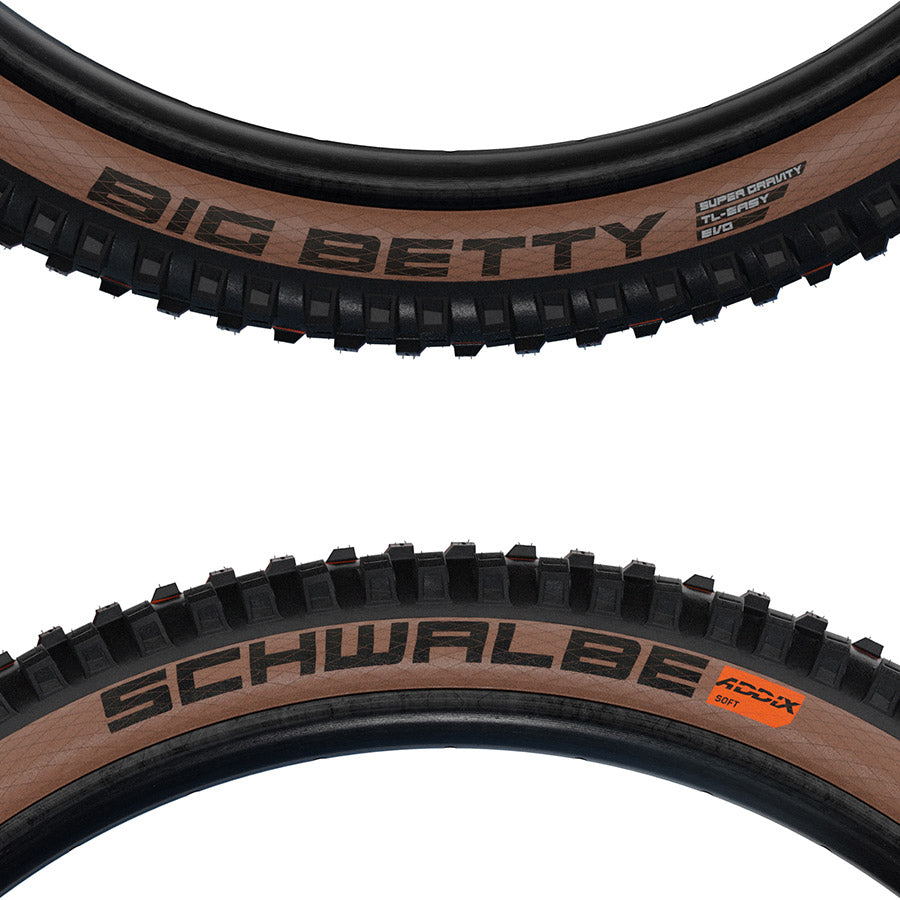 Schwalbe Big Betty mountain tire 29x2.40 folding tubeless-ready tire with Addix Ultrasoft rubber for downhill riding.